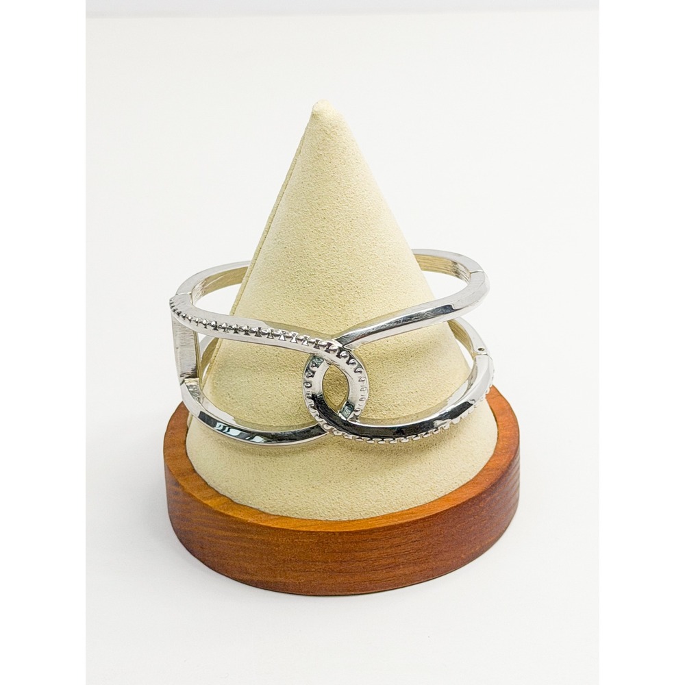 Silver Tone Interlocking Double Loop‎ Hinged Bangle Bracelet Statement Glam Y2K